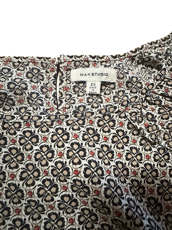 Max Studio Tops - Max Studio Women's Cream Floral-Pattern Blouse with Black and Red Accents